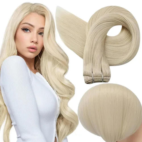 Miniatura 72 de Full Shine Extensiones de cabello humano, 18 pulgadas, mechones de trama, color #2 castaño oscuro, 3.5 onzas, cabello Remy para coser, doble trama
