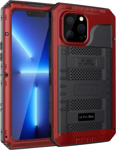Miniatura 40 de Beasyjoy - Funda impermeable para iPhone 13 Pro, carcasa de metal con protector de pantalla integrado, carcasa protectora de cuerpo completo de Negro