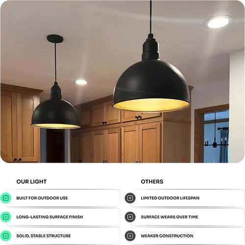Miniatura 3 de Steel Lighting Co. Colgante de cuenco rosa Lámpara montada en el techo Cúpula de 15 pulgadas vástago de 12 pulgadas Estilo granero de acero