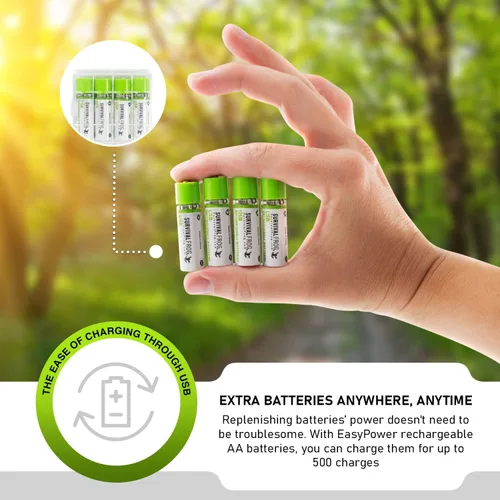 Miniatura 4 de Survival Frog EasyPower - Baterías recargables USB AA de 1.2 V/1450 mAh de larga duración, doble A USB Co. - (paquete de 4)