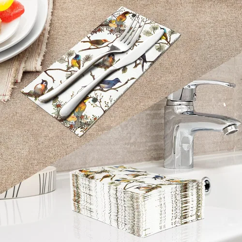 Miniatura 6 de 100 toallas desechables de papel de 3 capas para baño, servilletas de pájaros de primavera, decoración diaria para cenas, bodas, fiestas de té