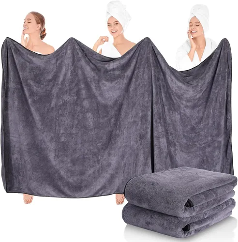 Miniatura 8 de Preboun 2 toallas de baño de vellón de gran tamaño, 40 x 80 pulgadas, toallas de baño extra grandes de microfibra coral terciopelo coral altamente