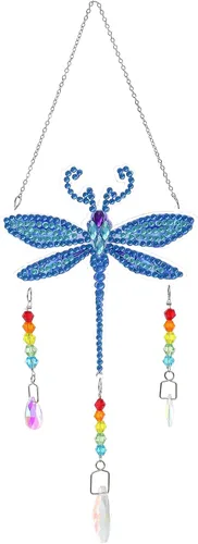 Miniatura 11 de Campanillas de viento de animales con pintura de diamantes 5D, kits de pintura de diamante de mariposa por números, colgante con cadena