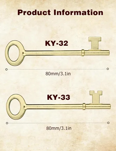 Miniatura 7 de Mellbree KY-32 KY-33 Kit de llaves de esqueleto de repuesto para puertas de estilo antiguo, muebles antiguos Dorado