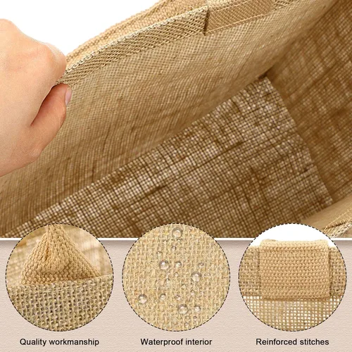 Miniatura 2 de Shappy Paquete de 8 bolsas de arpillera con asas de 15.8 x 11.8 x 5.9 pulgadas, bolsas de yute con interior laminado, bolsa de comestibles Marrón