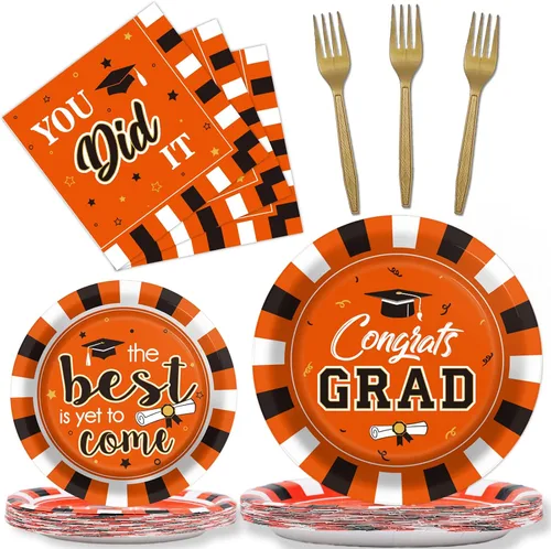 Miniatura 8 de Juego de 24 platos para fiesta de graduación y servilletas, suministros de felicitaciones para la clase de 2026, vajilla desechable, regalos