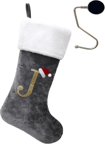 Miniatura 93 de Medias de Navidad de 20 pulgadas con monograma, letras, medias súper suaves grandes de Navidad, medias de monograma rojo para Navidad, regalo