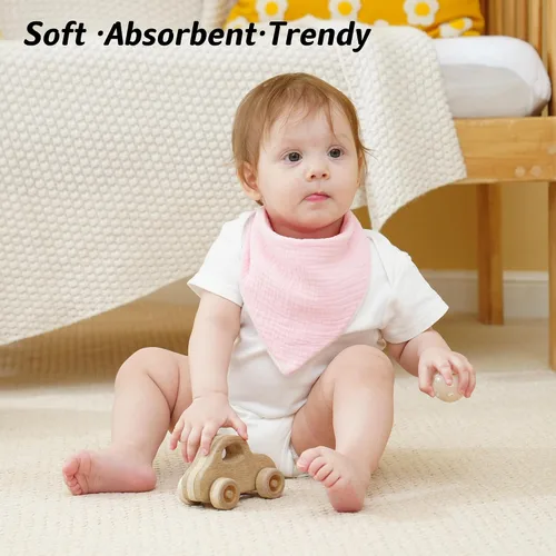 Miniatura 3 de Baberos de muselina para bebé, baberos de bandana para babeo para bebés niñas y niños, recién nacidos, niños pequeños, babeo y dentición rosado