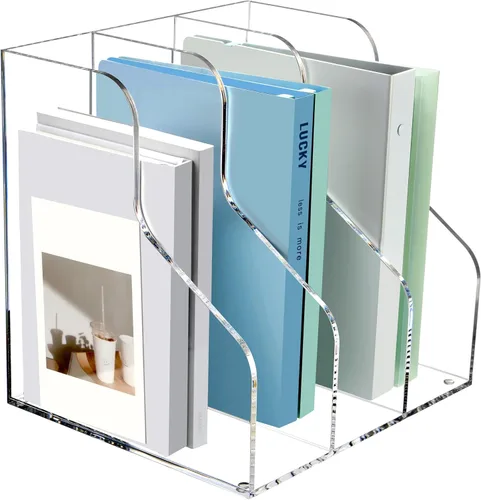Miniatura 12 de SANRUI Paquete de 2 soportes de acrílico para archivadores de revistas, organizador de escritorio, revistero, transparente, vertical