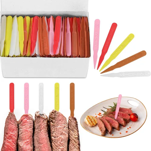 500 marcadores de carne de 3 pulgadas, coloridos palitos de temperatura de carne, etiquetas de cocción variadas, raras, medianas raras, medianas y