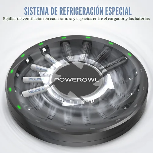 Miniatura 5 de POWEROWL 16 Bay AA AAA cargador de batería (actualizado, carga de alta velocidad) con luz LED inteligente y enchufe, para baterías recargables NIMH