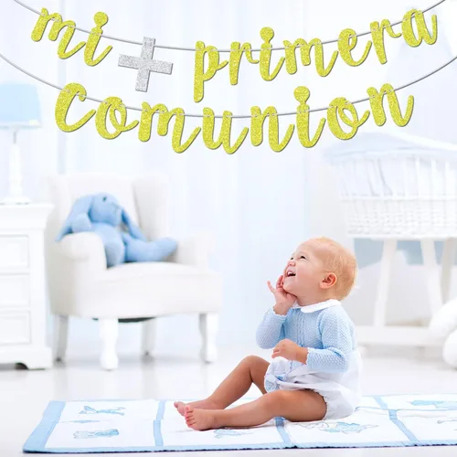Miniatura 3 de Mi Primera Comuniòn Banner – Bautismo de bebé/Primera Comunión – Dios bendiga a este niño Baby Shower boda fiesta decoración suministros