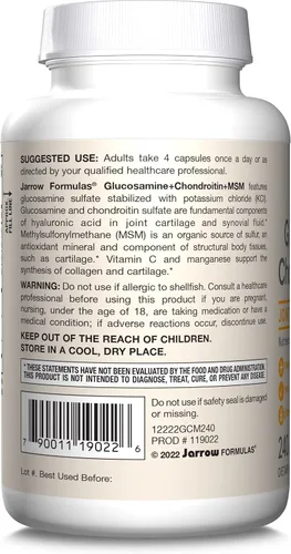 Miniatura 9 de Sumplemento Jarrow Formulas glucosamina, condroitina y MSM, GCM240, 1, 1