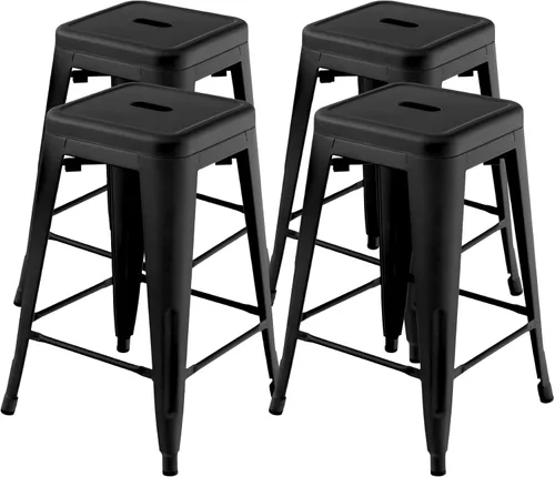 Miniatura 11 de COSTWAY Juego de 4 taburetes de bar de metal, con respaldo extraíble, taburetes de altura de mostrador de 24 pulgadas con patas de goma, sillas
