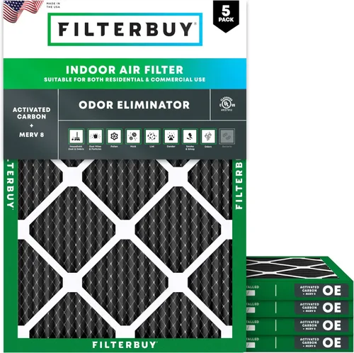 Miniatura 12 de Filterbuy MERV 10 - Filtro de aire de 12 x 24 x 1 pulgadas, defensa de olores y alergias con carbón activado (paquete de 5), filtros electrostáticos
