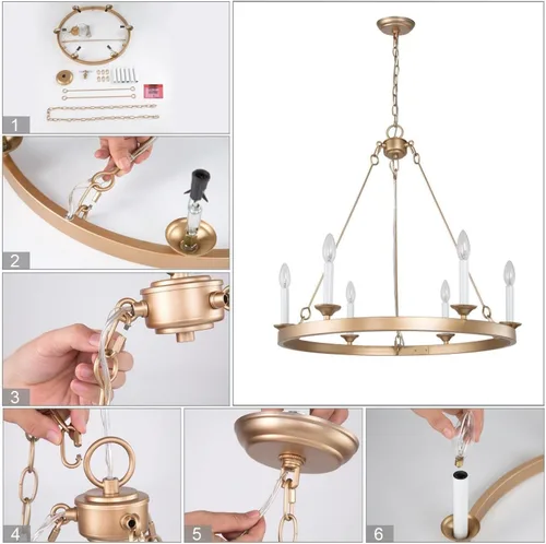 Miniatura 9 de Uolfin Candelabro de rueda de carro, moderno, grande, de 26.5 pulgadas, con 6 candelabros blancos para cocina, sala de estar y dormitorio