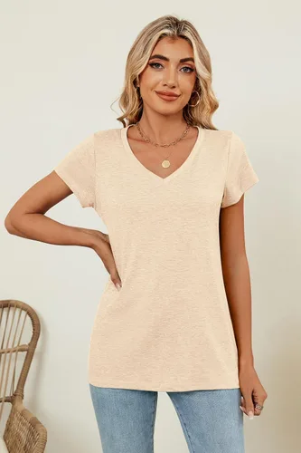 Miniatura 2 de Sherosa Camisetas para mujer, cuello en V, manga cortalarga, casuales, suaves, lisas, básicas