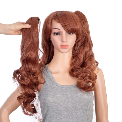 Miniatura 3 de SWACC Peluca larga y rizada de doble garra con clip en cola de caballo sintética pastel colorida para cosplay, peluca de fiesta diaria para mujeres