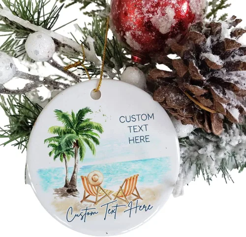 Miniatura 3 de Adorno de Navidad personalizado para parejas - Texto personalizado, lindo adorno de playa, vacación memorable, recuerdo de boda, casados en Hawái