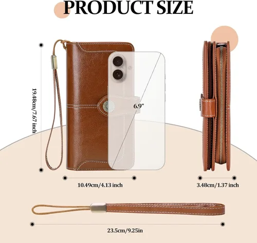 Miniatura 5 de FALAN MULE Cartera de cuero para mujer, de gran capacidad, bifold, con bloqueo RFID, tarjetero con bolsillo para monedas con cremallera