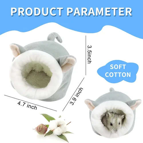 Miniatura 2 de WishLotus Cama para hámster, mini casa suave y cálida, nido antideslizante para hámsters enanos, mini erizos y mascotas pequeñas (gris)