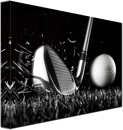gold mi Lienzo de arte minimalista para campo de golf deportivo, negro, arte de pared, hogar, dormitorio, baño, imagen neutra, pelota de golf,