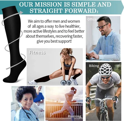 Miniatura 7 de Paquete de 3 pares de calcetines de compresión médica para mejorar la circulación de mujeres y hombres, para correr, hacer deporte y amamantar
