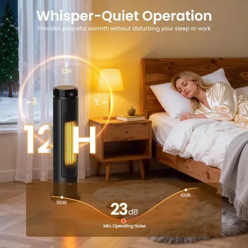 Miniatura 6 de FLANUR Calentador de espacio, calentador portátil de 1500 W con control remoto, termostato, 5 modos, bloqueo infantil y protección de seguridad