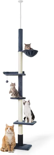 Miniatura 9 de BOWHAUS Árbol para gatos de piso a techo, altura ajustable de 104 a 115 pulgadas, torre de escalada para gatos de varios niveles con rascador
