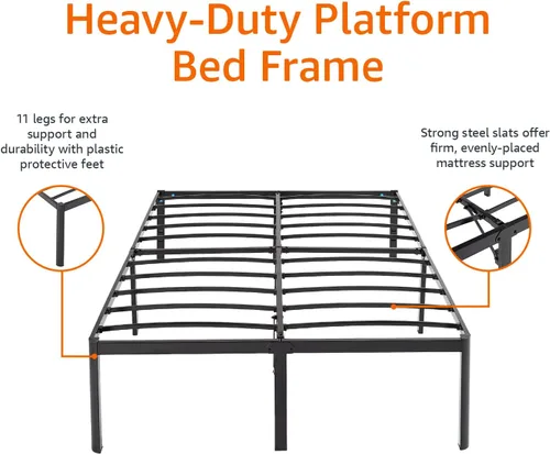 Miniatura 4 de Amazon Basics Base de cama antideslizante resistente con listones de acero, fácil montaje, 18 pulgadas de alto, (tamaño Queen), color negro