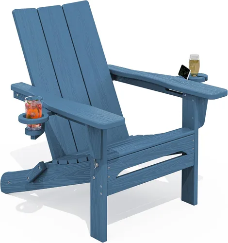 SERWALL Silla Adirondack plegable moderna, resistente a todo tipo de clima, para exteriores, con soportes dobles para tazas, silla para hoguera de