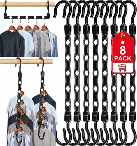 Paquete de 8 perchas para ahorrar espacio, ahorro de espacio, almacenamiento inteligente de plástico, organizador de ropa y almacenamiento para