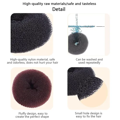 Miniatura 5 de 3 piezas de herramientas de peinado de cabello para mujer: moldeador de anillo de espuma para el cabello, accesorio de moño para el cabello, anillo