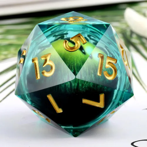 Miniatura 11 de D20 Dados Metal DNDND - Dados metálicos grandes de 1.299 in con magnífica caja de regalo para Calabozos y Dragones (rayas verdes)