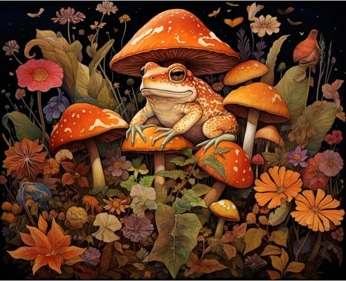 Miniatura 12 de Kits de pintura de bosque de hongos para adultos, pintura natural por números para adultos sobre lienzo, flores, pintura al óleo, arte acrílico