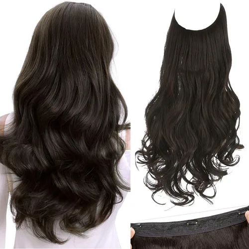 Miniatura 24 de SARLA Extensiones de cabello con alambre invisible con 3 clips, postizo sintético corto, ondulado, rizado, diadema ajustable transparente