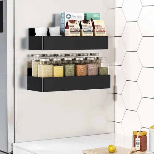 Miniatura 19 de Mystozer Estante Magnético para Especias para Refrigerador, Organizador de Cocina y Estante de Almacenamiento, Negro (Paquete de 6)..