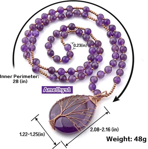 Miniatura 6 de Jovivi Collar de cristales curativos de cuarzo amatista natural, con dije de piedra preciosa de chakra envuelto en lágrima envuelta en alambre de 28