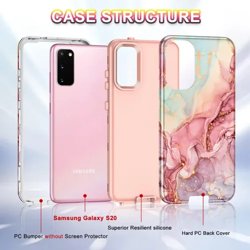 Miniatura 2 de Btscase Funda compatible con Samsung Galaxy S20 de 6.2 pulgadas, patrón de mármol 3 en 1, resistente a prueba de golpes, cuerpo completo