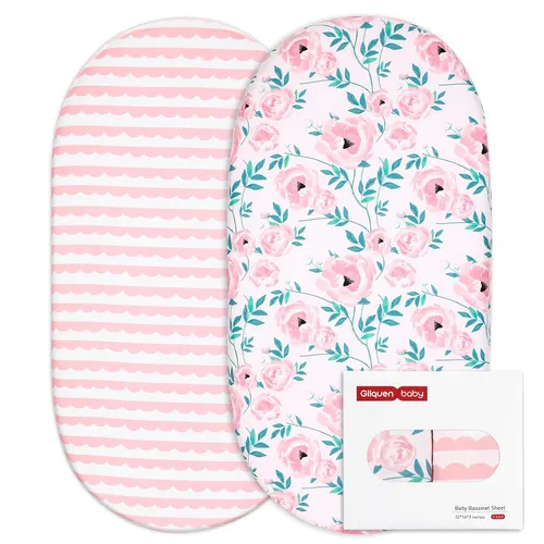 Miniatura 8 de Gllquen Baby Juego de Sábanas para Moisés de 2 Piezas, Sábana Ajustable para Moisés Transpirable Acogedora Ajuste Universal para Colchón Estándar