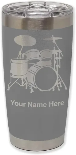 Miniatura 33 de LaserGram Vaso aislado al vacío de 20 onzas, juego de batería, grabado personalizado incluido (negro)
