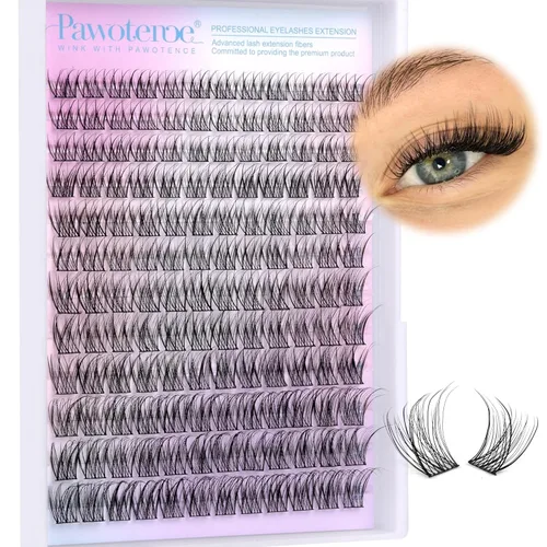 Miniatura 22 de Pawotence Kira - Extensiones de pestañas en racimo Wispy de 0.394-0.709 in, extensiones de pestañas individuales suaves y cómodas con banda fina