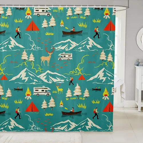 Miniatura 40 de Erosebridal American Flag Shower Curtain 72" Wx72 L Army Green Camo Waterproof Bathroom Curtains Bear Claw Hunting Theme Bathroom Shower Curtain