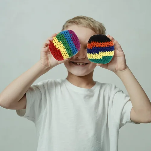 Miniatura 5 de Puf para exteriores, 5 piezas, divertidos sacos de bolas de hacky, colores assoerted, tejidos, kickball, bolas de punto suave para principiantes al