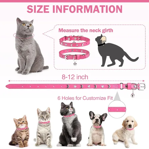 Miniatura 4 de Collares de cuero DILLYBUD para gatos macho y hembra con campana y cinturón elástico de seguridad, collar ajustable con hebilla de seguridad