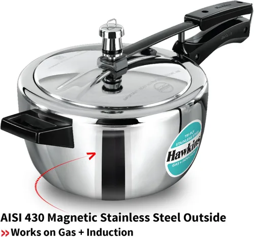 Miniatura 7 de Hawkins Olla a presión de acero inoxidable triple de 3,5 litros, cocina de tapa interior, plata (HSST35)