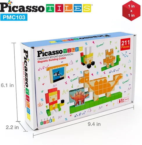 Miniatura 8 de PicassoTiles 103 cubos de construcción magnéticos de juguete de 1 pulgada, cubos de construcción de cubos 3D, juguetes sensoriales magnéticos