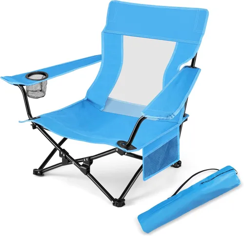 Miniatura 17 de HaSteeL Silla de playa plegable, sillas de camping negras plegables para exteriores, silla de playa baja portátil para adultos, pesca, picnic