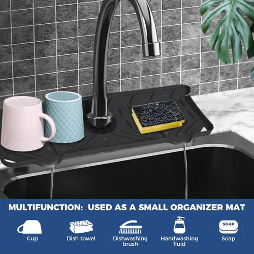 Miniatura 3 de Bandeja colectora de goteo para mango de grifo de silicona, tapete de grifo de silicona, soporte para esponja de jabón de platos para accesorios