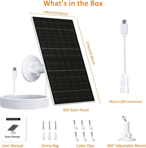 Miniatura 7 de Zivif Panel solar de 7 W para cámara de seguridad, cargador de panel solar USB C de 5 V compatible con cámara de batería recargable, IP65